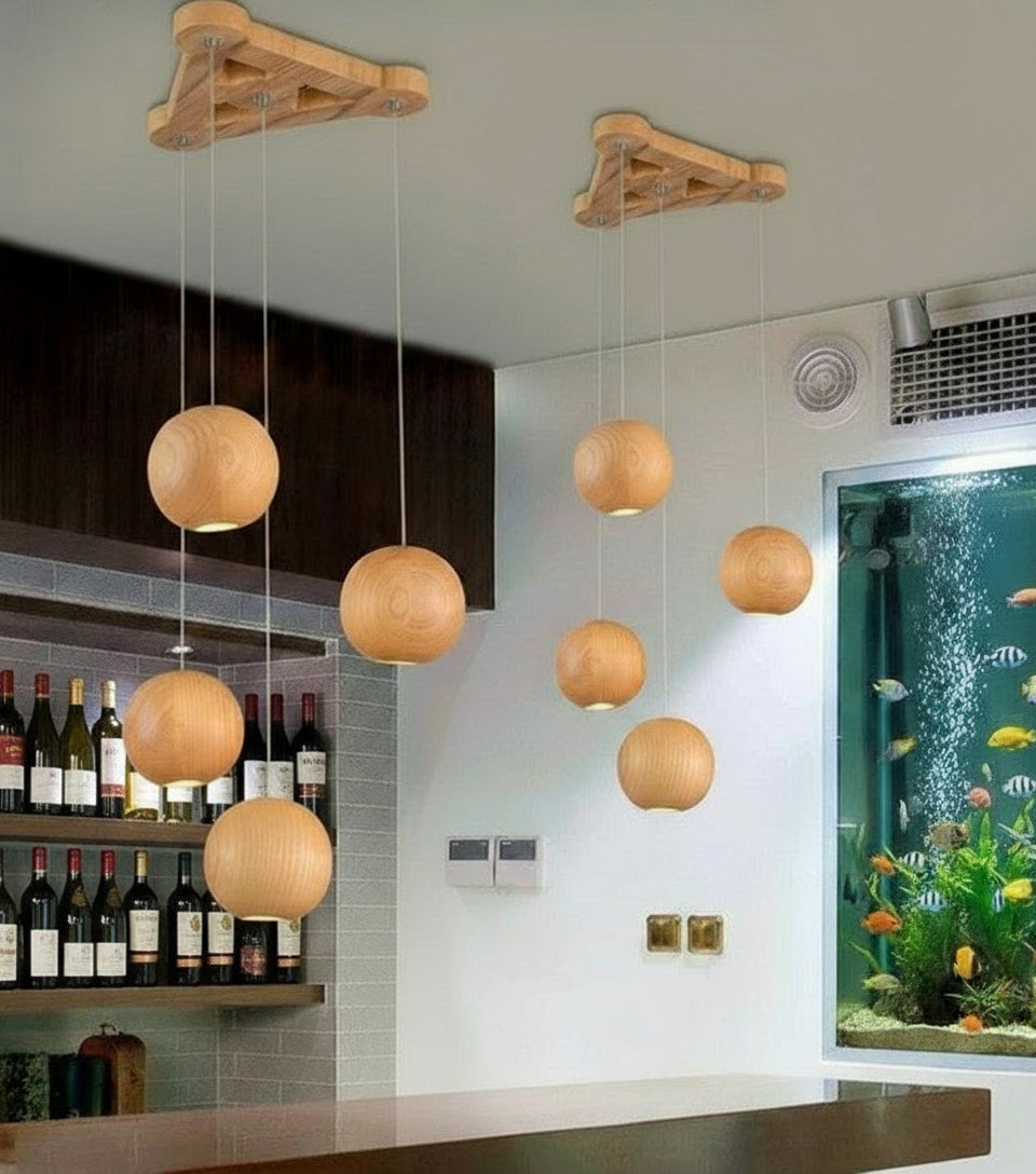 Nordic wood solid wood ball chandelier