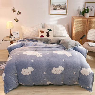 Plush Thick Snowflake Duvet Cover Single Piece Flannel
