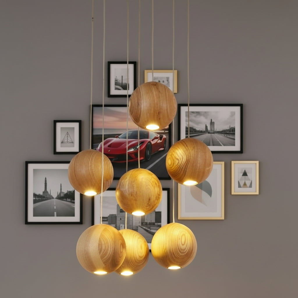 Nordic wood solid wood ball chandelier