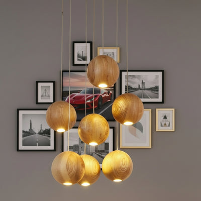 Nordic wood solid wood ball chandelier