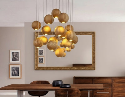 Nordic wood solid wood ball chandelier