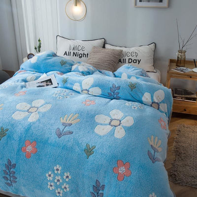 Plush Thick Snowflake Duvet Cover Single Piece Flannel