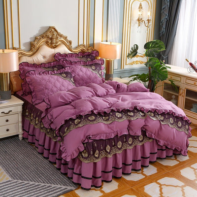 European Style Bedspread Quilted Thick Princess Bed Skirt Four-piece Suit